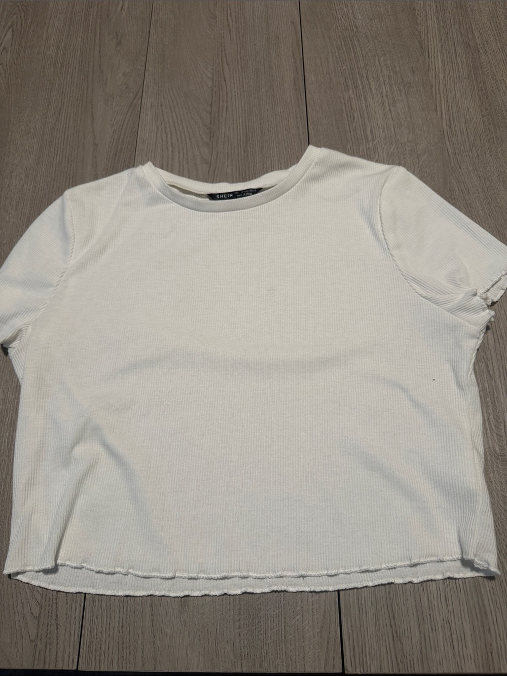 SHEIN White Ribbed Crewneck Short Sleeve Crop Tee